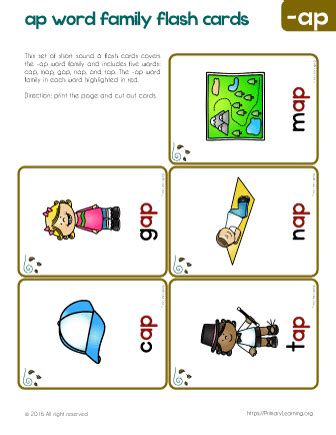 ap word family flashcards short  vowel primarylearningorg