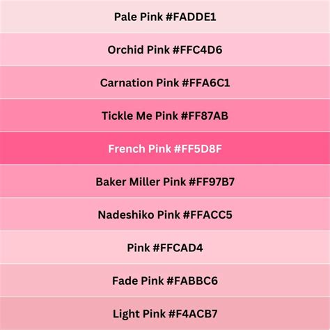 shades  pink  names hex rgb cmyk