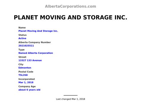planet moving  storage  edmonton alberta corporations