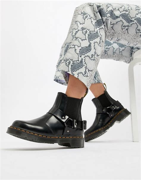 dr martens wincox black leather harness chunky chelsea boots asos
