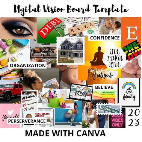 digital vision board template canva kit goal setting etsy