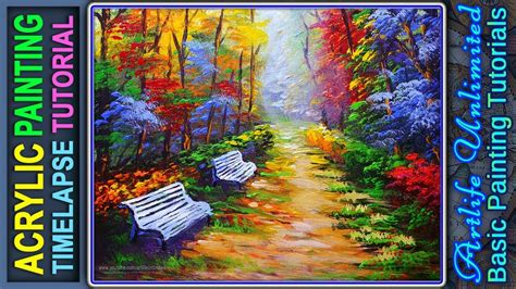 basic acrylic painting tutorial landscape  autumn forest park