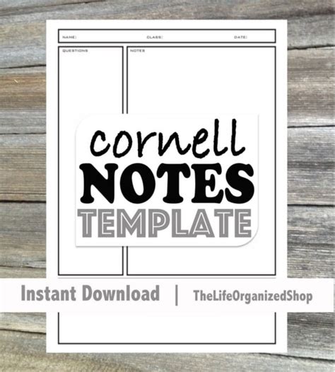 cornell note  template   word excel  format