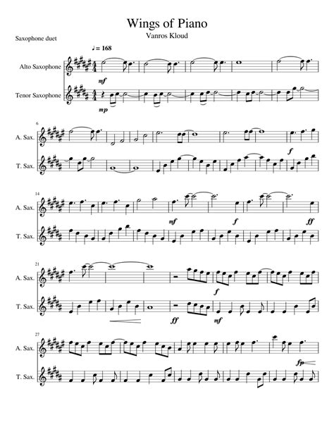 Wings Of Piano Saxophone Duet Sheet Music For Saxophone Alto