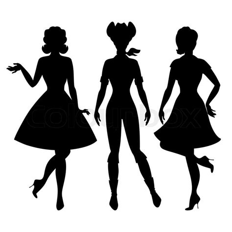 Silhouettes Of Beautiful Pin Up Girls 1950s Style Stock