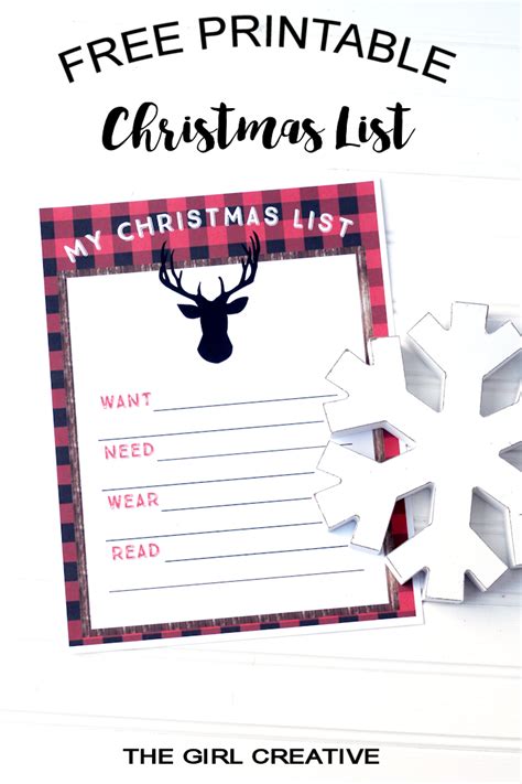 printable christmas list  girl creative