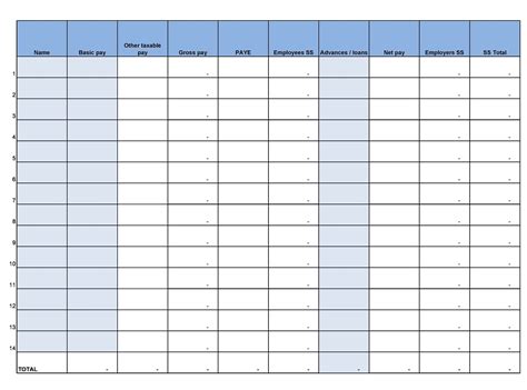 printable payroll templates excel  word