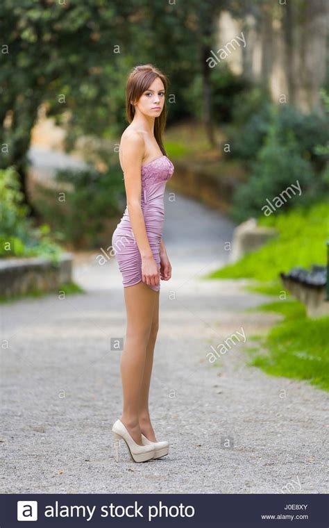 Elegant Model Teen Girl Female Standing Posing In Park