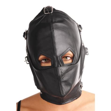 asylum leather hood with removable blindfold and muzzle ml hoods
