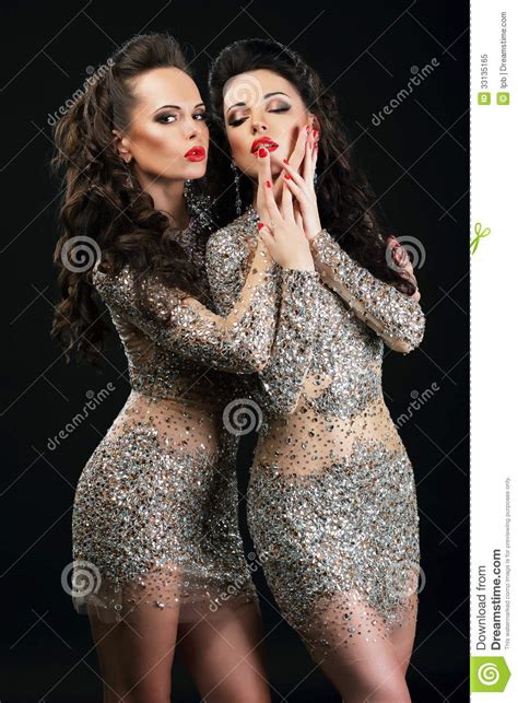 Temptation Two Flirtatious Women Touching Each Other