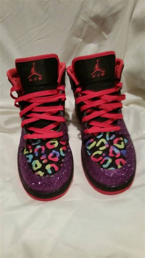 Purple Glitter And Leopard Print Nike Jordans Girls Size 4