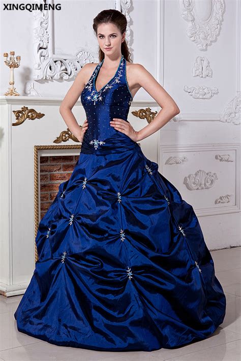 Embroidery Halter Quinceanera Dresses Royal Blue Elegant Vestidos De 15