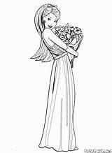 Barbie Coloring Dress Elegant Bouquet Roses sketch template