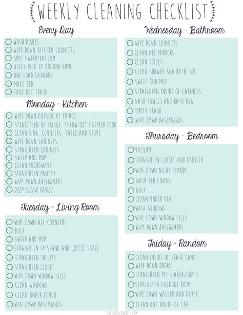 downloadable weekly cleaning checklist