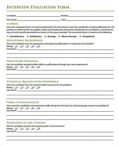interview evaluation form samples  ms word