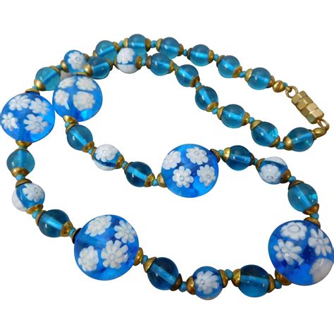 Vintage Italian Venetian Murano Blue Millefiori Art Glass Bead From The