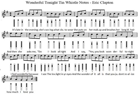 Wonderful Tonight Tin Whistle Sheet Music Irish Folk Songs
