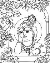 Krishna Coloring Janmashtami Shri Singing sketch template