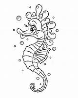 Coloring Pages Horse Seahorse Sea Fish Template Line Cute Kids Colouring Drawing Printable Templates Adults Color Copyright Kleurplaat Kleurplaten Royalty sketch template