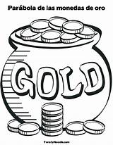 Gold Coloring Clipart Pot Coins Pages Leprechaun Vector Retro Coin Stack Clip Cauldron Near St Print Patrick Printable Color Nortnik sketch template
