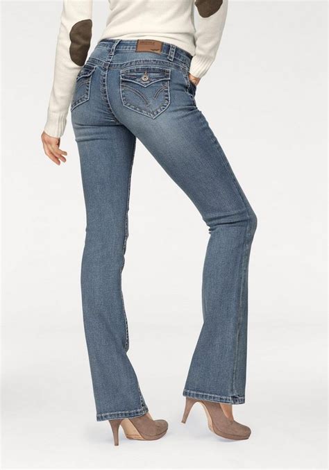 arizona bootcut jeans mit kontrastnähten und pattentaschen mid waist