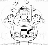 Chubby Diver Scuba Arms Female Open Clipart Cartoon Thoman Cory Outlined Coloring Vector sketch template