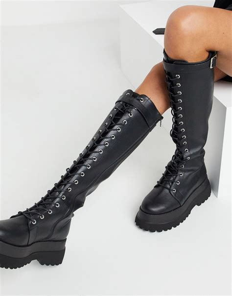 asos camera chunky lace  knee boots  black lyst
