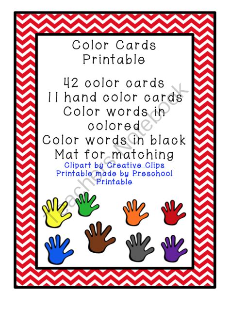 teachers notebook printable cards preschool printables color card