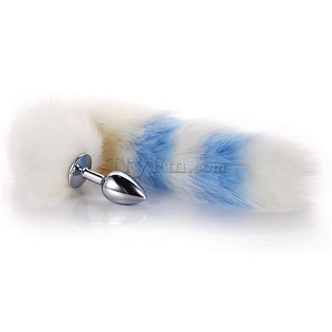 more white less blue furry tail anal plug with headdress tryfm
