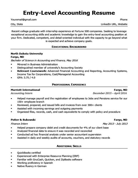 entry level accounting resume sample  writing tips rc
