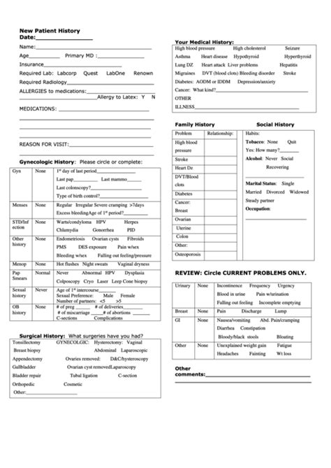 New Patient History Form Printable Pdf Download