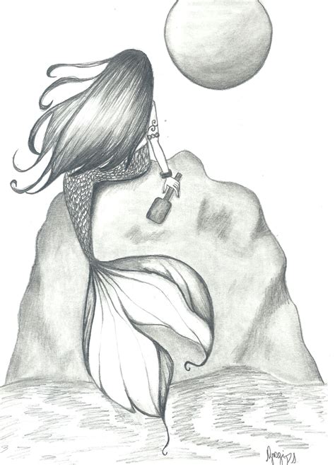 desenho ilustracao sereia mar lua croquiando mermaid artwork