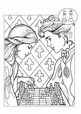 Prince Princess Coloring Chess Playing Pages sketch template