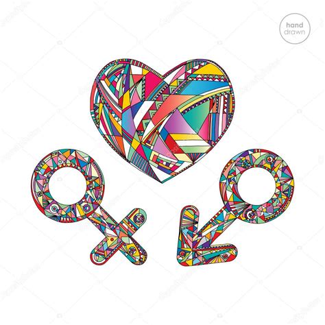 male and female gender symbols set and heart vector