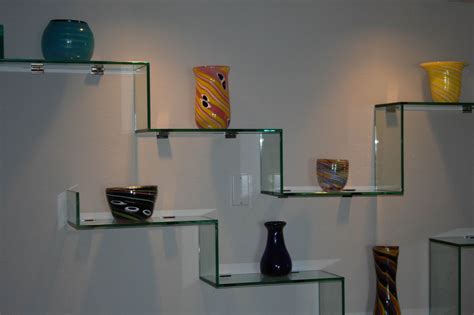 wall mounted glass display shelves
