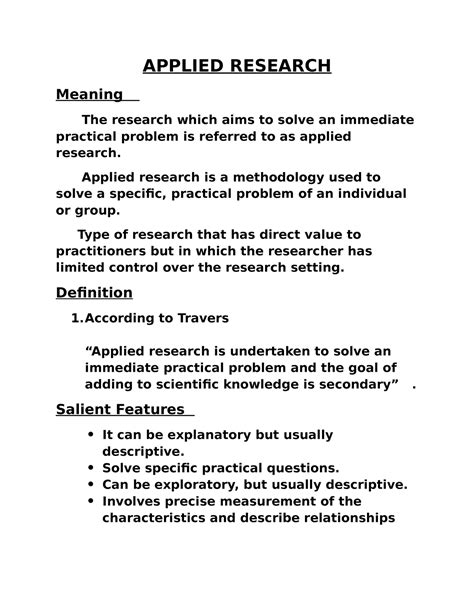 features  applied research applied research characteristics