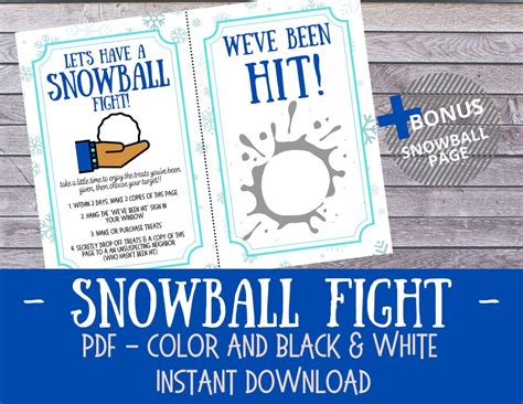 snowball fight youve  hit printable etsy