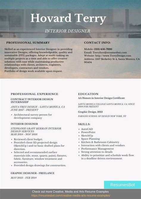 interior designer resume samples templates pdfword  rb