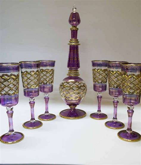 Egyptian Glass Drinking Set With Gold Etching 003 Egyptian Glass
