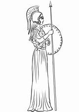 Coloring Athena Minerva Pages Greek Goddess Athene Printable Mythology Spear Athenas Drawing Template sketch template