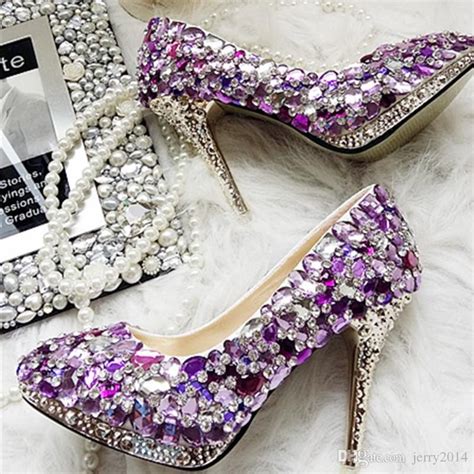 Free Shipping 2015 New Luxury Wedding Shoes Handmade Purple Rhinestone