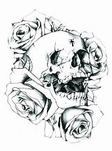 Skull Roses Rose Tattoo Drawing Coloring Pages Skulls Outlines Tattoos Tumblr Easy Drawings Outline Adults Crosses Flowers Sugar Flower Designs sketch template