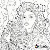 Coloring Pages Hair Girl Long Woman Beautiful Flowers Book Curly Printable Her Adult Crazy Women Recolor Girls Drawing Beauty Adults sketch template