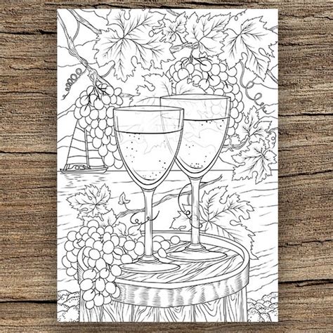 wine   printable adult coloring page  favoreads etsy