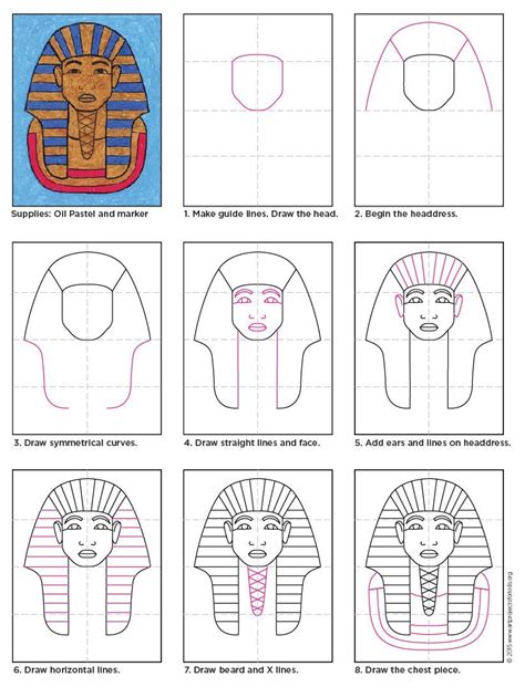 king tut   draw instructions colored   oil pastels great