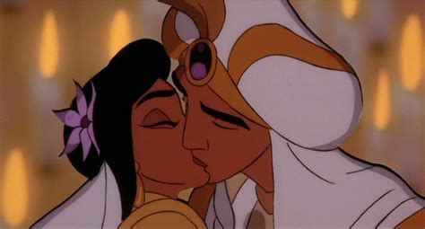 jasmine and aladdin s romantic kiss on their royal wedding day disney