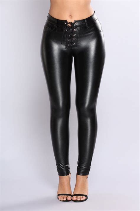 janice lace up pants black leather leggings fashion sexy leather