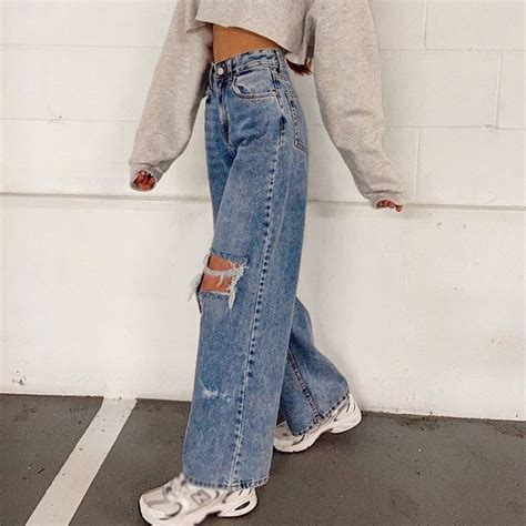 Womens Casual Baggy Jeans Wq48 In 2021 Aesthetic Clothes Baggy Jeans