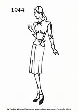 Fashion 1944 Coloring 1940s Pages 1940 Silhouettes Dresses 1950 Vintage Dress Drawings Books Google Peplum Silhouette Top Drawing Outfits Sketch sketch template