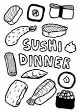 Sushi Colouring Dinner Coloring Invitation Card sketch template